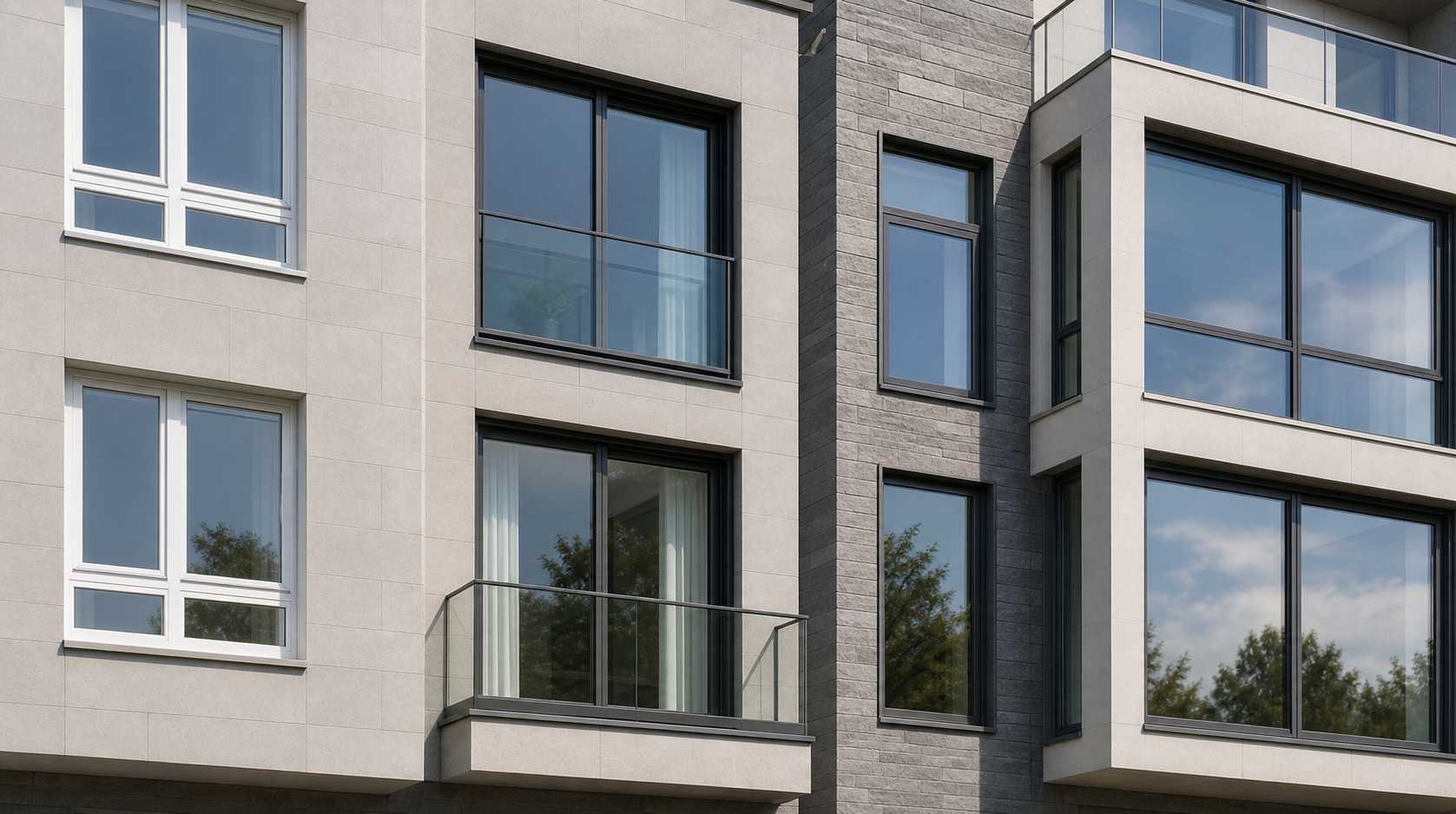 نمای ساختمان با انواع پنجره دوجداره UPVC و آلومینیومی
